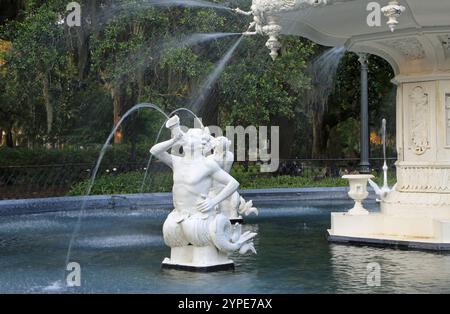 Die Statue des Forsyth Fountain - Savannah, Georgia Stockfoto