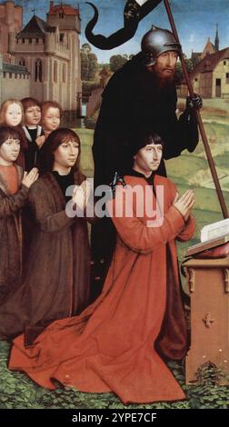 Triptychon der Familie Moreel (linke Seite) 1484 - mit Willem Moreel, Söhnen, und Sankt Wilhemus van Maleval Oil auf Holz, 141 x 174 cm Groeninge Museum, Brügge MEMLING, Hans (*ca. 1440, Seligenstadt, d. 1494, Brügge) Stockfoto