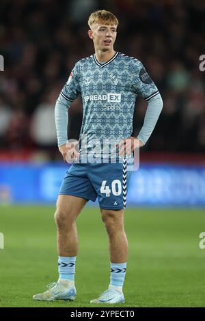 Sheffield, Großbritannien. November 2024 30. Tom Watson von Sunderland während des Sky Bet Championship Matches Sheffield United vs Sunderland in der Bramall Lane, Sheffield, Großbritannien, 29. November 2024 (Foto: Alfie Cosgrove/News Images) in Sheffield, Großbritannien am 11.30.2024. (Foto: Alfie Cosgrove/News Images/SIPA USA) Credit: SIPA USA/Alamy Live News Stockfoto