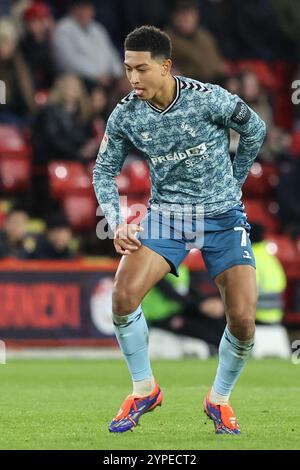 Sheffield, Großbritannien. November 2024 30. Jobe Bellingham aus Sunderland während des Sky Bet Championship Matches Sheffield United vs Sunderland in der Bramall Lane, Sheffield, Vereinigtes Königreich, 29. November 2024 (Foto: Alfie Cosgrove/News Images) in Sheffield, Vereinigtes Königreich am 30.2024. (Foto: Alfie Cosgrove/News Images/SIPA USA) Credit: SIPA USA/Alamy Live News Stockfoto