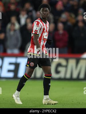 Sheffield, Großbritannien. November 2024 30. Jesuran Rak-Sakyi von Sheffield United während des Sky Bet Championship Matches Sheffield United gegen Sunderland in der Bramall Lane, Sheffield, Vereinigtes Königreich, 29. November 2024 (Foto: Alfie Cosgrove/News Images) in Sheffield, Vereinigtes Königreich am 11/30/2024. (Foto: Alfie Cosgrove/News Images/SIPA USA) Credit: SIPA USA/Alamy Live News Stockfoto