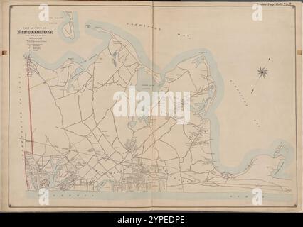 Suffolk County, V. 1, Double Page Plate No. 7 [Karte begrenzt durch Gardiners Bay, Atlantic Ocean, Town of Southhampton] 1902 - 1909 Stockfoto