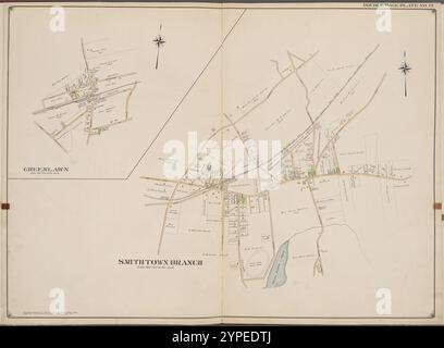 Suffolk County, V. 2, Double Page Plate No. 19 [Karte begrenzt durch Greenlawn, Smith Town Branch] 1902 - 1909 Stockfoto