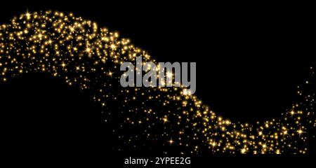 Goldene Sterne und Funkeln, magischer Sternenstaubhintergrund, Lichteffekt mit Lichtern. Stock Vektor