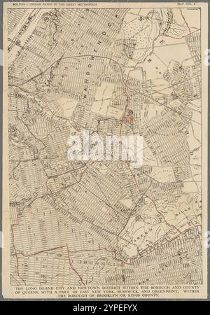 Der Distrikt Long Island City und Newtown im Borough und County Queens, mit einem Teil von East New York, Bushwick und Greenpoint, im Borough Brooklyn oder Kings County, Map VIII B 1912 von A.R. Ohman Map Co. Stockfoto