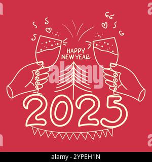 Vektor-Illustration von Hand gezeichneter fröhlicher Weihnachtsgrußfahne Stock Vektor