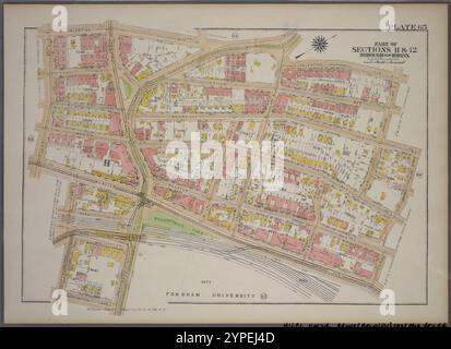 Platte 65, Teil der Abschnitte 11 und 12, Borough of the Bronx. [Begrenzt durch Valentine Avenue, E. 196th Street, Bainbridge Avenue, E. 197th Street, Webster Avenue, E. Fordham Road, Washington Avenue, E. 189th Street, Webster Avenue und E. 188th Street.] 1921 von G.W. Bromley & Co. Stockfoto