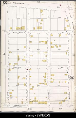 Brooklyn V. 11, Plate No. 55 [Karte begrenzt durch 86th St., Parrott PL., 92nd St., Gatling PL.] 1884 - 1936 Stockfoto