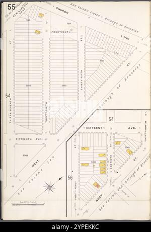 Brooklyn V. 12, Plate No. 55 [Karte begrenzt durch Church Lane, West St., 37th St.] 1884 - 1936 Stockfoto