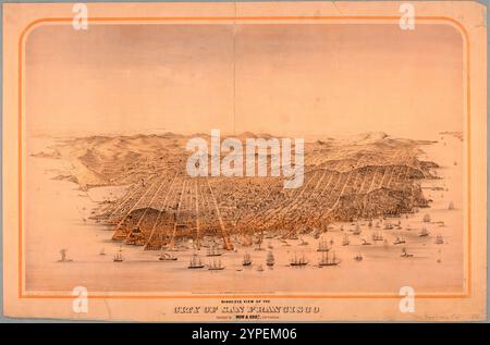 Blick aus der Vogelperspektive auf die Stadt San Francisco 1868 Stockfoto