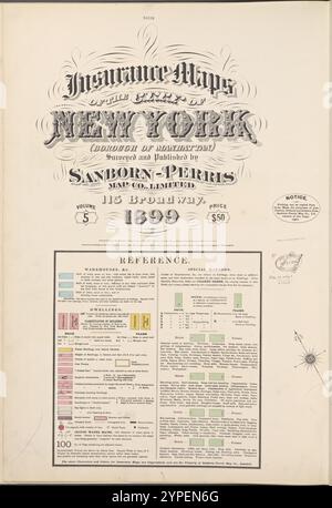 Versicherungskarten der Stadt New York. Borough of Manhattan. Vermessen und veröffentlicht von der Sanborn-Perris Map Co., Limited, 115 Broadway. Band 5. 1899. 1898 Stockfoto