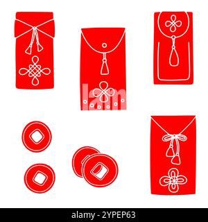 Chinesische rote Umschläge, rote Pakete, hongbao, ang pau. Stock Vektor