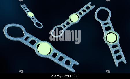 Aptamere sind so konzipiert, dass sie an den Zielanalyten binden. Ein Fluorophor, ein Molekül, das bei Anregung Licht abgibt, ist am Aptamer befestigt; 3D-Rendering Stockfoto