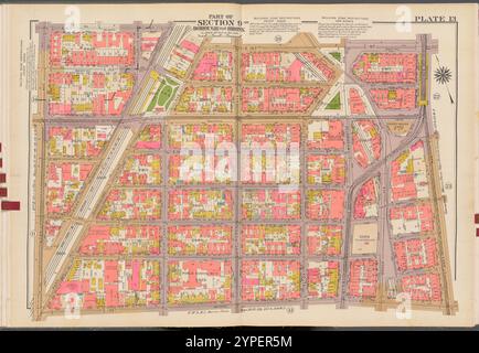 Double Page Plate No. 13, Teil von Section 9, Borough of the Bronx: [Begrenzt durch E. 163rd Street, St. Anns Avenue, E. 156th Street und Morris Avenue] 1942 - 1957 Stockfoto
