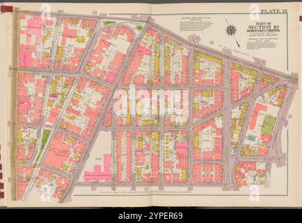 Double Page Plate No. 21, Teil von Section 10, Borough of the Bronx: [Begrenzt durch E. 169th Street, Intervale Avenue, Hall Place, E. 166th Street und Third Avenue] 1942 - 1957 Stockfoto