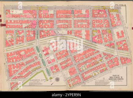 Double Page Plate No. 3, Teil von Section 11, Borough of the Bronx: [Begrenzt von Jerome Avenue, Mt. Hope Place, Monroe Avenue, E. 173rd Street, Eastburn Avenue, Mt. Eden Parkway, Morris Avenue, Teller Avenue und E. 172nd Street] 1938 - 1957 Stockfoto