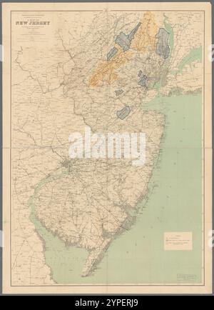 Eine Karte von New Jersey, die den Jahresbericht des State Geologist for 1892 begleitet: From original Surveys by C.C. Vermeule, Topograph; basierend auf Triangulation des U.S. Coast of Gedetic Survey 1892 von Smock, John C. (John Conover), 1842-1926 Stockfoto