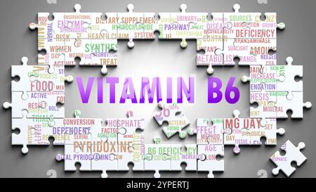 Vitamin B6 ist ein komplexes Thema, das mit anderen wichtigen Themen zusammenhängt. Stockfoto