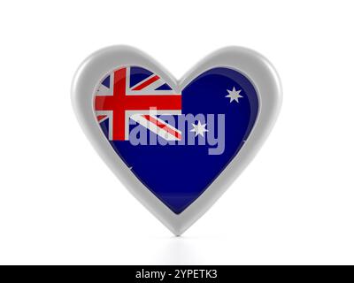 Herzförmige australische Flagge auf weißem Hintergrund. 3D-Abbildung. Stockfoto