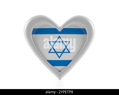 Herzförmige Israel-Flagge auf weißem Hintergrund. 3D-Abbildung. Stockfoto