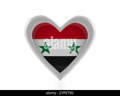 Herzförmige syrische Flagge auf weißem Hintergrund. 3D-Abbildung. Stockfoto