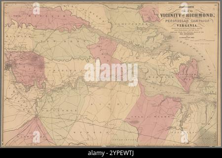 Johnsons Karte der Umgebung von Richmond und der Halbinsel-Kampagne in Virginia : zeigt auch die interessanten Orte entlang des James River, Chickahominy River und York River 1862 von Johnson, A. J. (Alvin Jewett), 1827-1884 Stockfoto