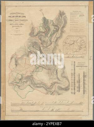 Topographische Karte der Kohle- und Eisenerzgebiete der Cambria Iron Company : neben ihren Eisen- und Stahlwerken, Johnstown, Pa. 1876 von Fulton, John, 1826-1916 Stockfoto