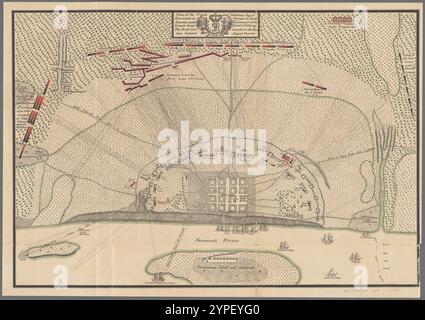 Plan des französischen und amerikanischen sieges von Savannah in Georgien in Südamerika : unter dem Kommando des französischen Geners. Graf d'Estaing, der Britt. kommandant der Stadt war General August Prevost, 1779 1870–1889 Stockfoto