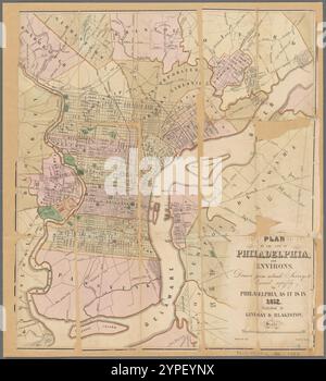 Plan der Stadt Philadelphia und Umgebung 1852 von Friend & Aub Stockfoto