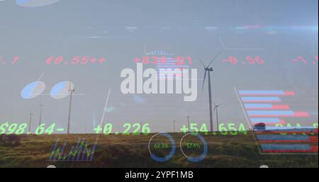 Finanzdaten und Statistiken über Windkraftanlagen vor Ort Stockfoto