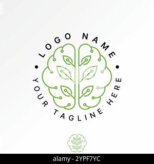 Logo Design Grafikkonzept Kreativ Premium Vektor Stock Bild Grafik zwei Gehirn menschlicher Kopf lässt Pflanzen Natur Typografie Tech Smart Excellence Stock Vektor