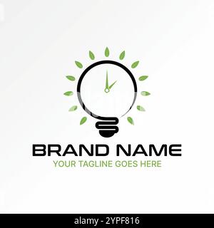 Logo Design Grafikkonzept Kreativ Premium Vektor Stock Bild Grafik Glühlampe Uhr im Uhrzeigersinn überlässt die Natur der Pflanze Typografie Technologie Smart Excel Stock Vektor