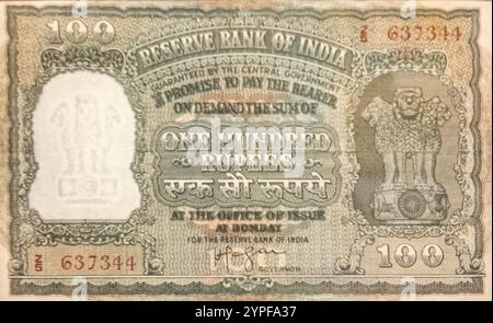 Ausgabe von 100 Rupien durch die Reserve Bank of India Stockfoto