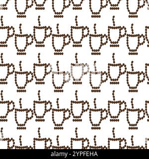 Nahtloses Muster in trendigem Braun in Form von Kaffeebohnen für Tasse, Dampf und Untertasse. Hintergrund zum Trinken. Isolieren Sie Vektor-Illustration Hintergrundbild, Verpackung oder Web-Promo, Themenkarte, Blog, Medienpost, Tag Stock Vektor