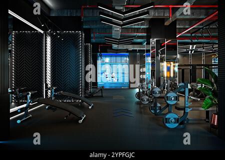 3D-Render Fitness im Fitnessraum Stockfoto