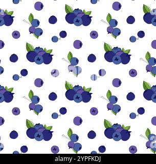 Nahtloses Blaubeermuster im grafischen Stil. Vektor-Illustration von leckeren Heidelbeeren, Heidelbeeren oder Hucklebeeren. Stock Vektor