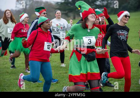 Brentwood Essex 30. November 2024 festlicher Mental 'Elf Fun Run zur Unterstützung der Mental Health Charity Mind; im Weald Park, Brentwood Essex Credit: Ian Davidson/Alamy Live News Stockfoto