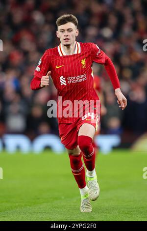 LIVERPOOL, Großbritannien - 27. November 2024: Conor Bradley aus Liverpool während des Spiels der UEFA Champions League zwischen Liverpool FC und Real Madrid CF in Anfield S Stockfoto