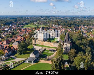 Luftaufnahme der Burg und Stadt Bad Bentheim in Niedersachsen Stockfoto