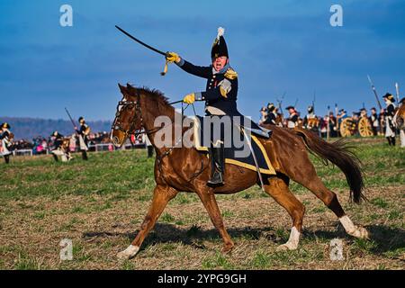 Tvarozna, Tschechische Republik. November 2024 30. Der Wiederaufbau der Schlacht bei Austerlitz (Schlacht der drei Kaiser) fand am 30. November 2024 in Tvarozna, Tschechien, statt. Quelle: Patrik Uhlir/CTK Photo/Alamy Live News Stockfoto