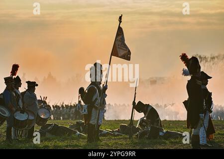 Tvarozna, Tschechische Republik. November 2024 30. Der Wiederaufbau der Schlacht bei Austerlitz (Schlacht der drei Kaiser) fand am 30. November 2024 in Tvarozna, Tschechien, statt. Quelle: Patrik Uhlir/CTK Photo/Alamy Live News Stockfoto