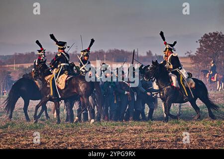 Tvarozna, Tschechische Republik. November 2024 30. Der Wiederaufbau der Schlacht bei Austerlitz (Schlacht der drei Kaiser) fand am 30. November 2024 in Tvarozna, Tschechien, statt. Quelle: Patrik Uhlir/CTK Photo/Alamy Live News Stockfoto