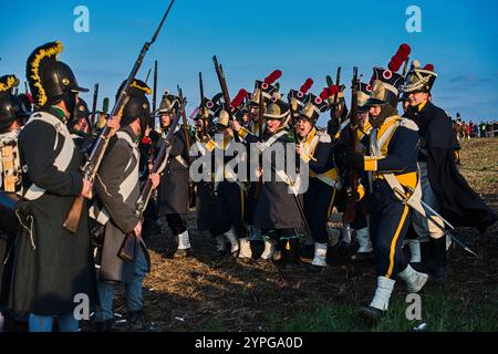 Tvarozna, Tschechische Republik. November 2024 30. Der Wiederaufbau der Schlacht bei Austerlitz (Schlacht der drei Kaiser) fand am 30. November 2024 in Tvarozna, Tschechien, statt. Quelle: Patrik Uhlir/CTK Photo/Alamy Live News Stockfoto