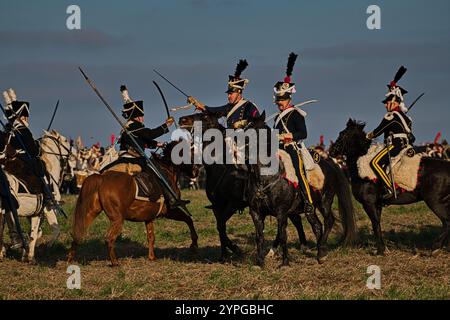 Tvarozna, Tschechische Republik. November 2024 30. Der Wiederaufbau der Schlacht bei Austerlitz (Schlacht der drei Kaiser) fand am 30. November 2024 in Tvarozna, Tschechien, statt. Quelle: Patrik Uhlir/CTK Photo/Alamy Live News Stockfoto