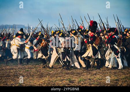 Tvarozna, Tschechische Republik. November 2024 30. Der Wiederaufbau der Schlacht bei Austerlitz (Schlacht der drei Kaiser) fand am 30. November 2024 in Tvarozna, Tschechien, statt. Quelle: Patrik Uhlir/CTK Photo/Alamy Live News Stockfoto