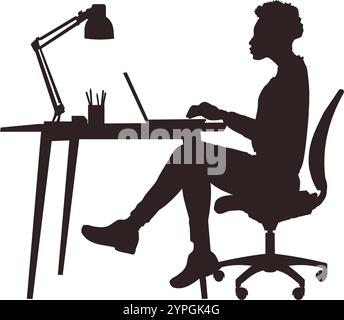 Silhouette einer Frau, die am Schreibtisch arbeitet Stock Vektor