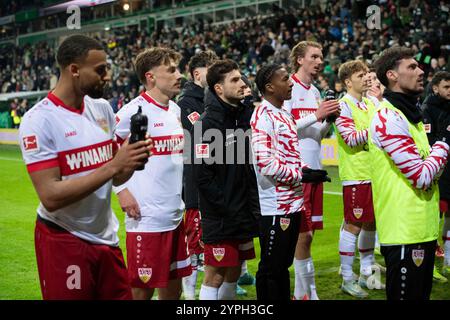 Bremen, Deutschland. November 2024 30. Abschlussjubel Stuttgart, Jubel, Jubel, Freude, Jubel, Jubel, Fußball 1. Bundesliga, 12. Spieltag, SV Werder Bremen (HB) - VfB Stuttgart (S) 2-2 am 09.11.2024 in Bremen. DFL-Vorschriften verbieten die Verwendung von Fotos als Bildsequenzen und/oder Quasi-Video. Credit: dpa/Alamy Live News Stockfoto