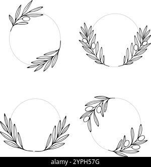Vektorkranz Olive Set. Botanische handgezeichnete Zweigrahmen. Stock Vektor