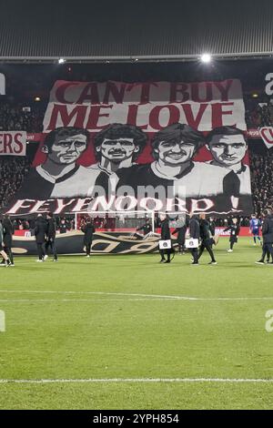 Rotterdam, Nederland. November 2024 30. ROTTERDAM, 30-11-2024, Stadion de Kuip, Saison 2024/2025, niederländischer Eredivisie Football. Spiel zwischen Feyenoord und Fortuna Sittard, Banner im Stand Credit: Pro Shots/Alamy Live News Stockfoto