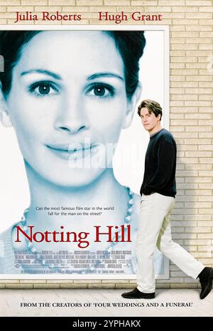 Notting Hill (1999) von Roger Michell mit Julia Roberts, Hugh Grant und Rhys Ifans. Eine berühmte amerikanische Schauspielerin verliebt sich in eine Buchhandlung in London, aber ihre Beziehung wird durch ihren Berühmtheiten-Status und die ständige Aufmerksamkeit der Medien kompliziert. Foto eines Original-Posters aus dem Jahr 1999 (USA), das NUR FÜR REDAKTIONELLE ZWECKE VERWENDET WIRD. Quelle: BFA / Universal Pictures Stockfoto